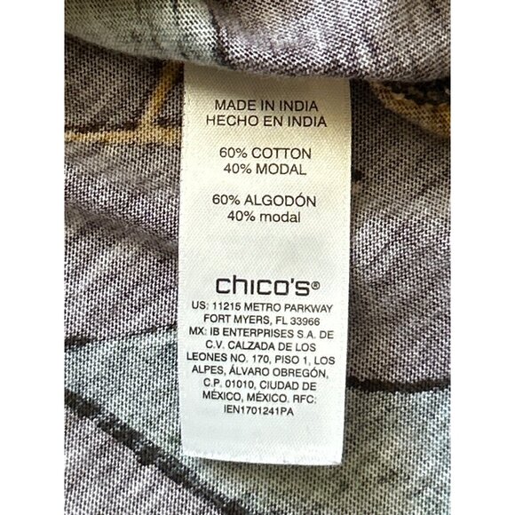 Chicos Womens V Neck Brown & Yellow Floral Long-Sleeve Top Size 2 (Large) - Picture 5 of 8